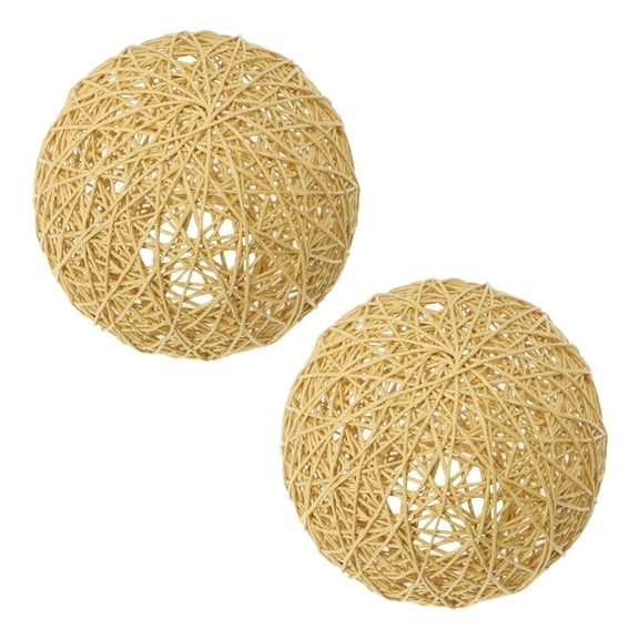 2 Pcs Takraw Lampshade Woven Lighting Bedside Tables Pendant Ceiling Fans Child Yellow