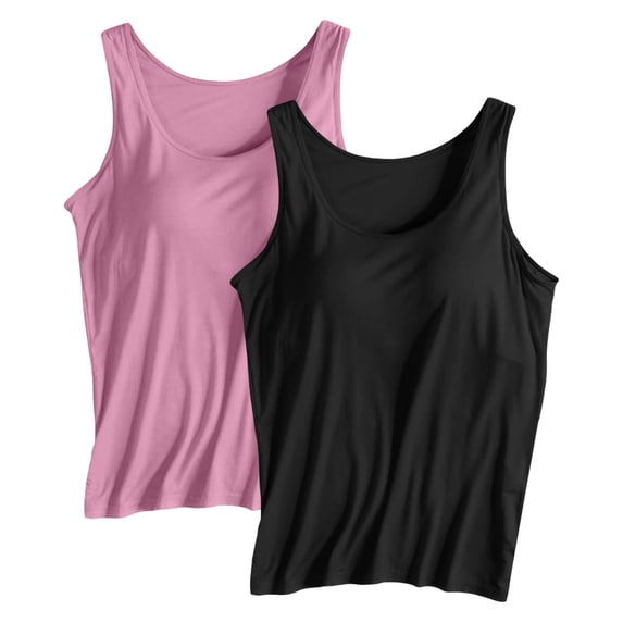 2 Pcs Tank Top with Shelf Bra Built in Camisole Tops for Women Boxy Tank Tops for Women Spring Tank Top Versatile Outer Sleeveless Tops Womens Tank Tops Loose Fit Office Casual Sleeveless Tops