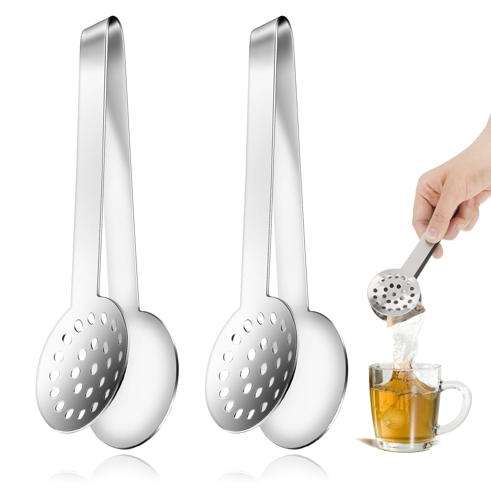 2 Pack Stainless Steel Tea Bag Squeezer Tongs - Mini Strainer & Sugar Clip Tool, Kitchen Gadget