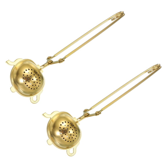 2 Pcs Tea Infuser, Stainless Steel Loose Leaf Tea Infuser Filter, Long Handle Steeper Strainers for Cup and Teapot for Tearoom Office Home, Teapot shaped, Golden