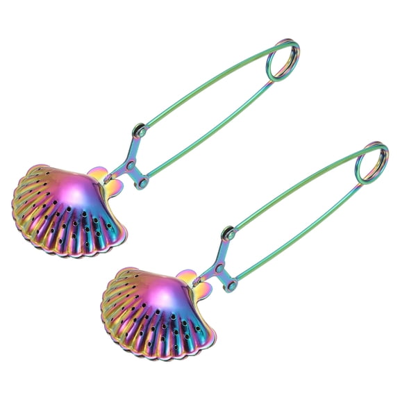2 Pcs Tea Infuser, Stainless Steel Loose Leaf Tea Infuser Filter, Long Handle Tea Steeper Strainers for Cup and Teapot for Tearoom Office Home, Shell Shaped Multicolor