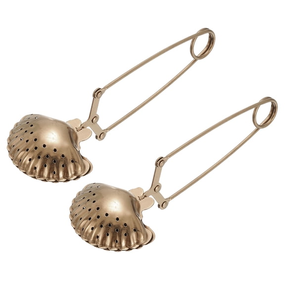 2 Pcs Tea Infuser, Stainless Steel Loose Leaf Tea Infuser Filter, Long Handle Tea Steeper Strainers for Cup and Teapot for Tearoom Office Home, Shell Shaped Rose Gold