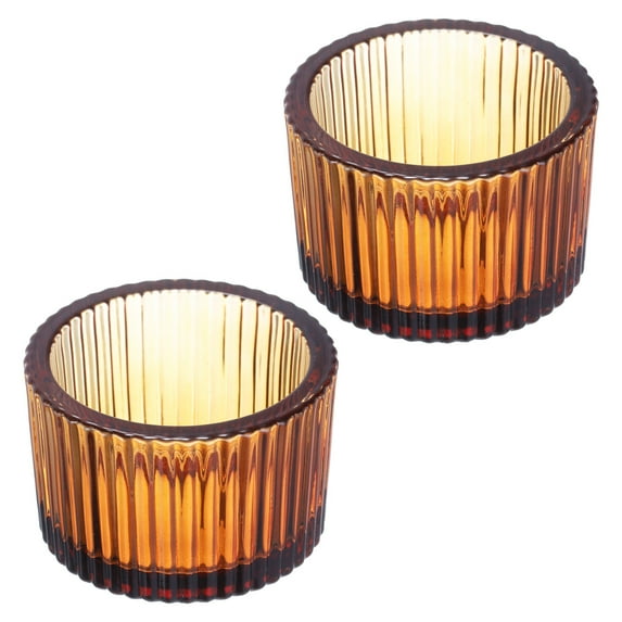 Uxcell 2 Pcs Tea Light Candle Holder Tea Lights Candle Holder Glass Candle Holders for Table Centerpiece Decor Brown