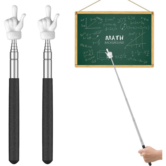 2 Pcs Telescopic Teachers Pointer Mini Retractable Finger Pointer Stick for Classroom Extendable Hand Pointer Classroom Pointer for Elementary School Kindergarten Teacher, up to 22.3" (Black)