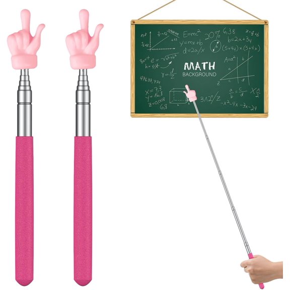 2 Pcs Telescopic Teachers Pointer Mini Retractable Finger Pointer Stick for Classroom Extendable Hand Pointer Classroom Pointer for Elementary School Kindergarten Teacher, up to 22.3" (Pink)