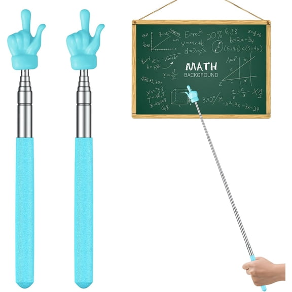 2 Pcs Telescopic Teachers Pointer Mini Retractable Finger Pointer Stick for Classroom Extendable Hand Pointer Classroom Pointer for Elementary School Kindergarten Teacher, up to 22.3" (Blue)