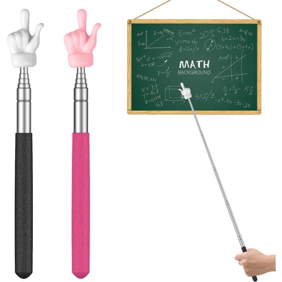 2 Pcs Telescopic Teachers Pointer Mini Retractable Finger Pointer Stick Extendable Hand Pointer Classroom Pointer for Elementary School Kindergarten Teacher, up to 22.3" (Black & Pink)