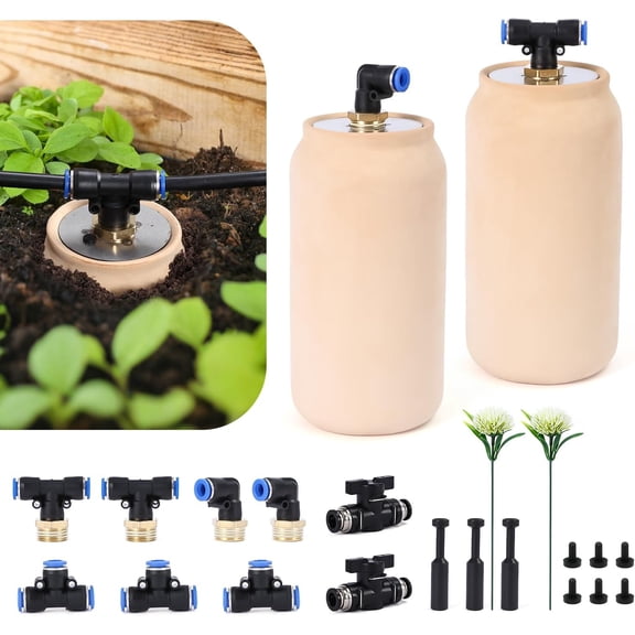 2 Pcs Terracotta Olla Watering Pot, 3.53.57 in Self Watering Plant Insert, Automatic Plant Watering Globes, Drip Irrigation Device for Outdoor Garden Plant Care(Not Included Irrigation Lines)