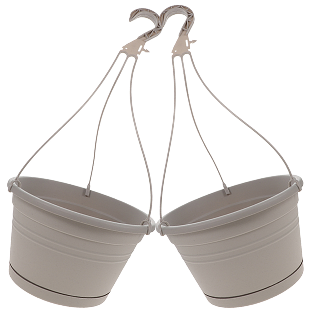 Set of 2 Gray Plastic Hanging Flower Pots