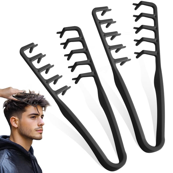 2 Pcs Texture Comb, Volumizing Wide-Tooth Hair Texture Styling Comb, Fringe Parting Styling Accessory, for Men Women (Black)