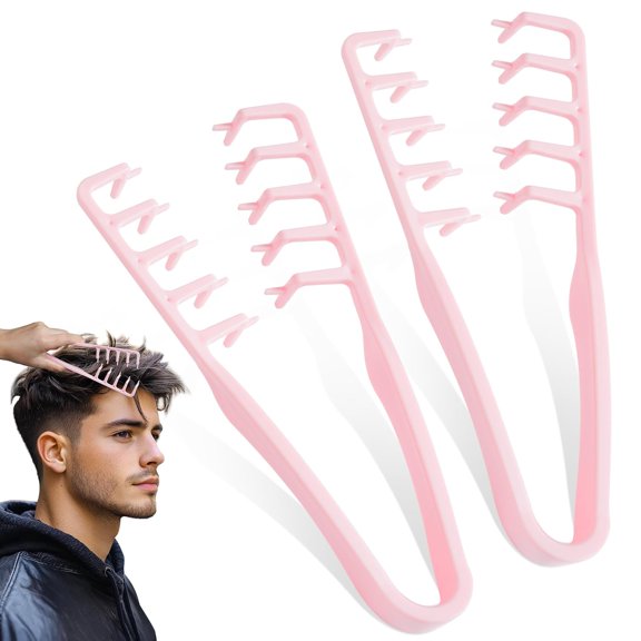 2 Pcs Texture Comb, Volumizing Wide-Tooth Hair Texture Styling Comb, Fringe Parting Styling Comb Accessory for Men Women, ABS Plastic Hair Tool (Pink)