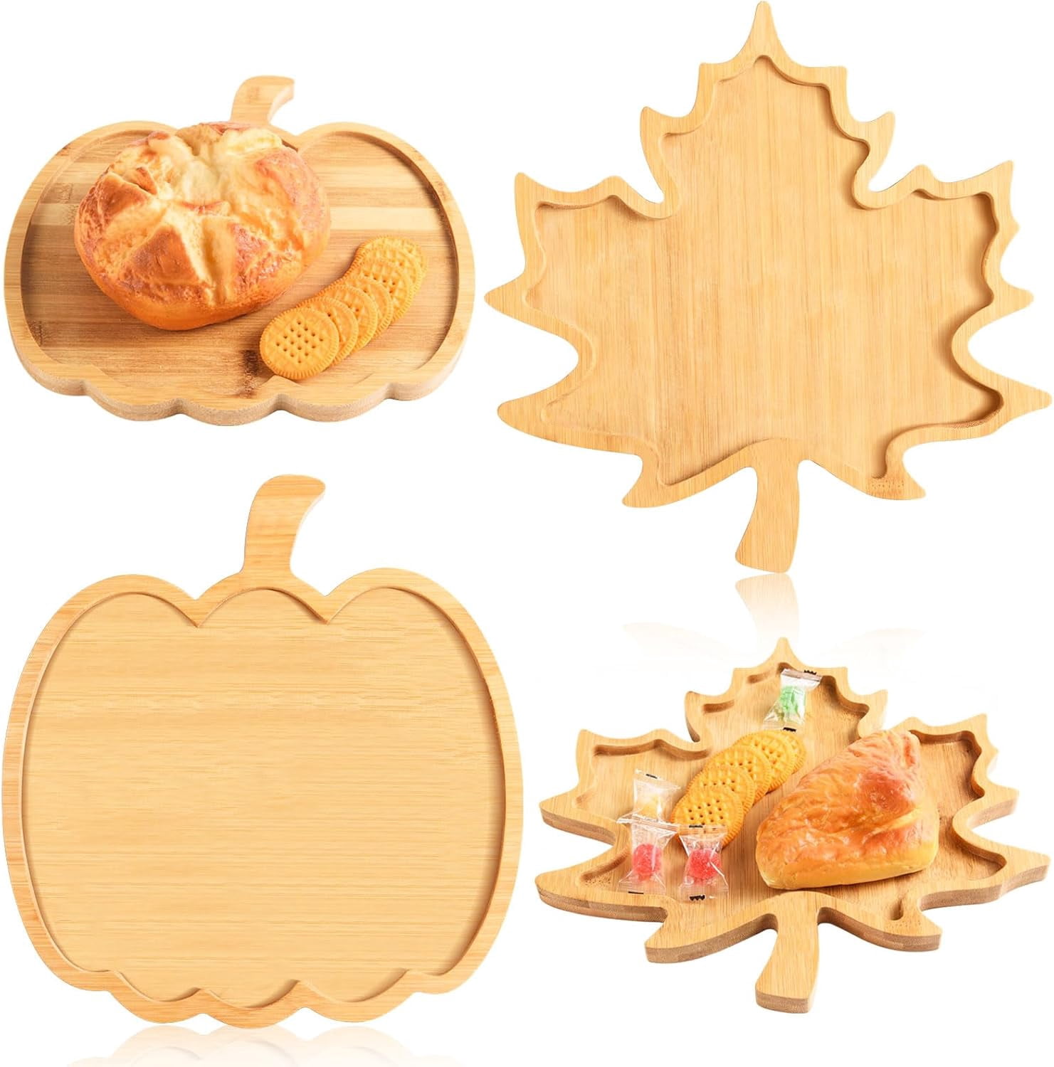 Fall Snacka 2 Pcs Thanksgiving Wood Serving Platters Maple Leaf and Pumpkin Shaped ...