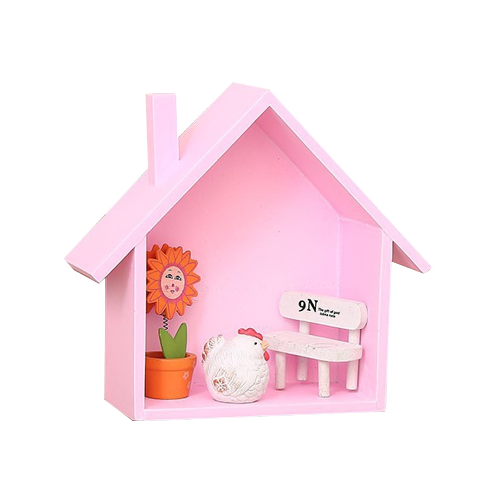 2 Pcs The Office Gift Storage Shelf House Shaped Wood Display Wall