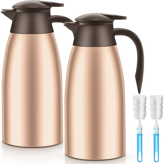 2 Pcs Thermal Coffee Carafe Insulated Stainless Steel Coffee Carafe for Hot Liquid Vacuum Thermal Pot Creamer Pitcher Dispenser with Brushes Keeping Hot Water Milk(Rose Gold)