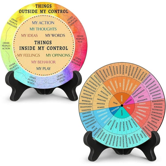 2 Pcs Things I Can Control Therapy Office Desk Decor Feelings Wheel Chart Calming Emotions Wheel Poster Mental Health Feelings Psychology Decor for Home Office School Counselor Women Men (Classic)