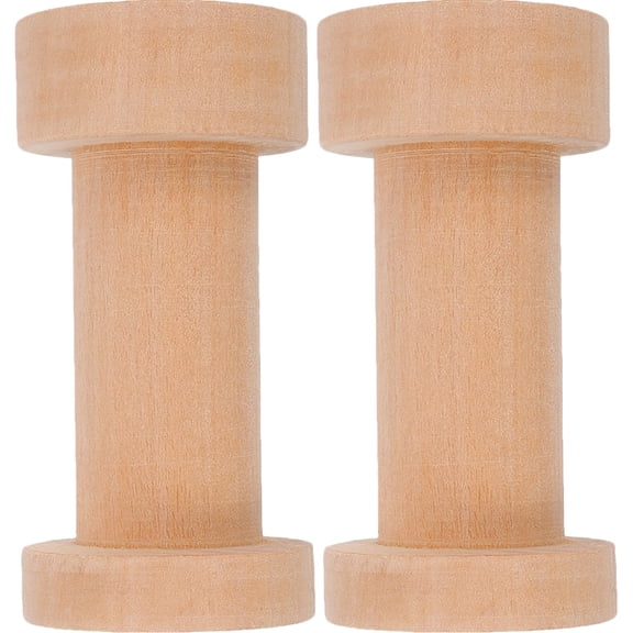FOLOYORI Wooden Spools Light Yellow Durable Finish For Embroidery 2Pcs 2.28X2.28X4.72In