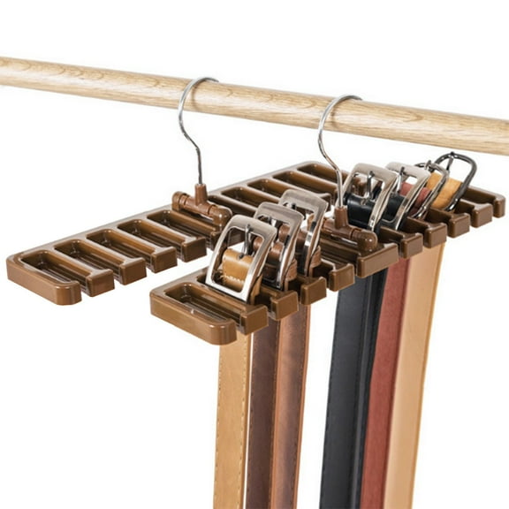 2 Pcs Tie Belt Organizer Storage Rack, Multifunction Rotating Ties Scarf Hanger Holder(Brown)