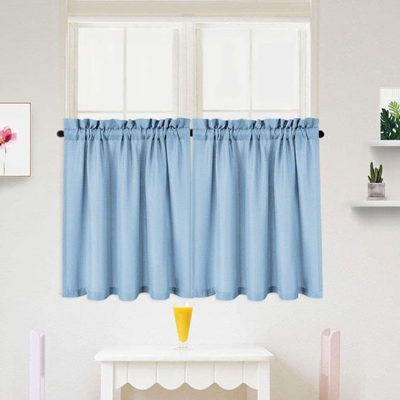 2 Pcs Tier Curtains Valance, Rod Pocket Waffle Woven Textured Waterproof Short Window Curtain for Cafe, Bathroom, Kitchen
