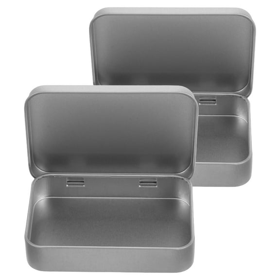 2 Pcs Tin Boxes Metal Tins with Lids Empty Small Tea Storage Container Travel Silver