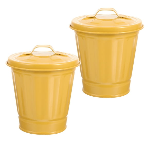 2 Pcs Tin Bucket with Lid Trash Can Slim Recycle Bin Car Baby Yellow