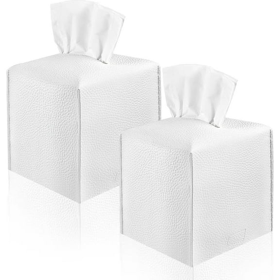 2 Pcs Tissue Box Cover Holder, Square Modern PU Leather Tissue Box Holder, Can be Used for Bathroom Dressing Table, Bedside Table, Office Desk & Car, 5X5X5inch