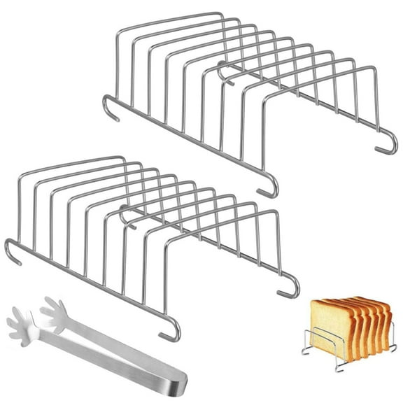 2 Pcs Toast Racks, Dingrich 8 Slice Toast Stand with 1 Food Clip, Small Stainless Steel Cooling Bread Rack, Air Fryer Bread Stand for Kitchen Restaurants Wedding Birthday Party (Silver)