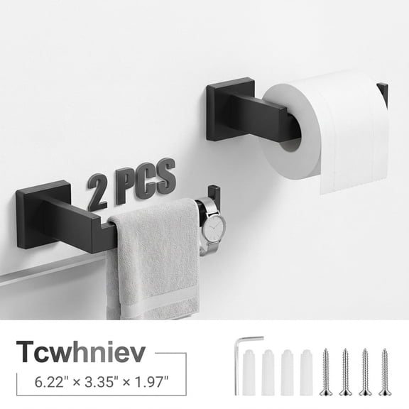 Matte Black Toilet Paper Holder 2 Pack, Wall Mount SUS304 Stainless Steel Square Toilet Paper Roll Holder for Bathroom, Fits Mega Rolls