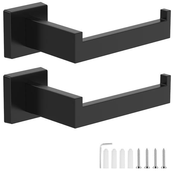 Matte Black Toilet Paper Holder 2 Pack, Wall Mount SUS304 Stainless Steel Square Toilet Paper Roll Holder for Bathroom, Fits Mega Rolls