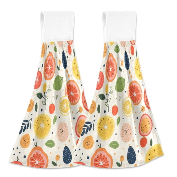 2 Pcs Tomato Orange Berry Kitchen Hand Towels with Hanging Loops Absorbent Soft Fast Drying Decor Bath Towels