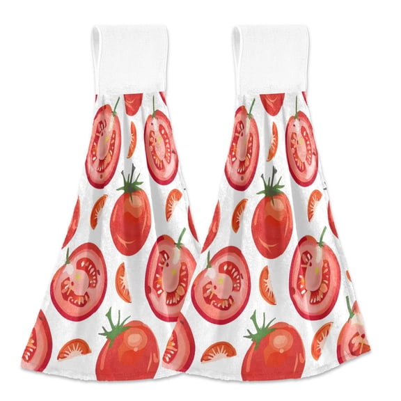 2 Pcs Tomatoes Slices Kitchen Hand Towels with Hanging Loops Absorbent Soft Fast Drying Decor Bath Towels