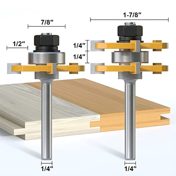 Spetool Router Bit Set 2‑Pcs Tongue and Groove Router Bit Set, 3‑Flute T‑Shape Joinery Milling ...