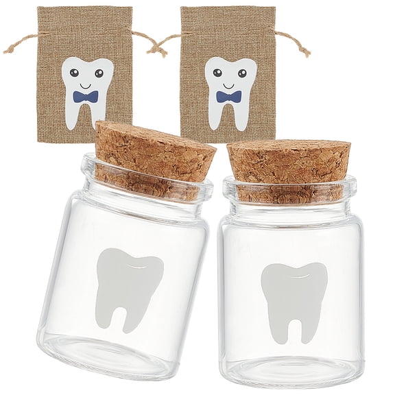 2 Pcs Tooth Fairy Bag Sets with 2 Small Glass Bottles Baby Tooth Holder Teeth Keepsake Boxs for Lost Teeth for Boys