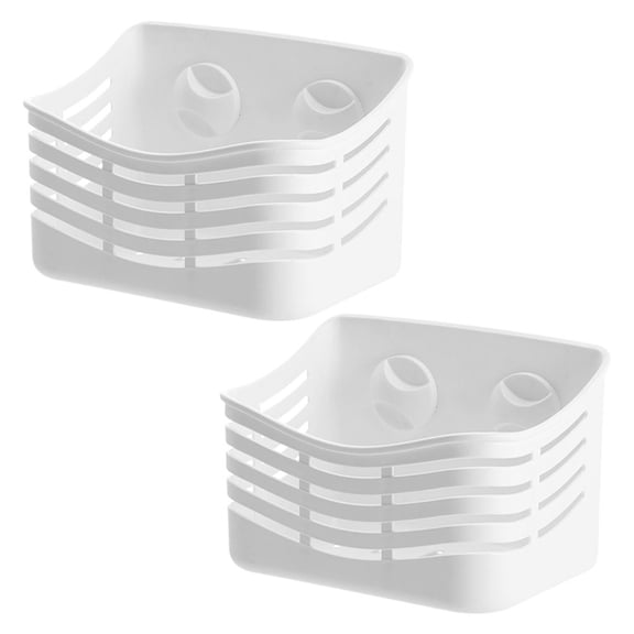 2 Pcs Toothbrush Holders Loo Wall Hanging Shelf Nail-free Seasoning Rack Bathroom Rack Sucker Shelf White Plastic