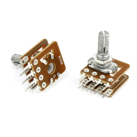 2 Pcs Top Adjustment Linear Dual Knurled Shaft Pots Potentiometer 100K Ohm B100K