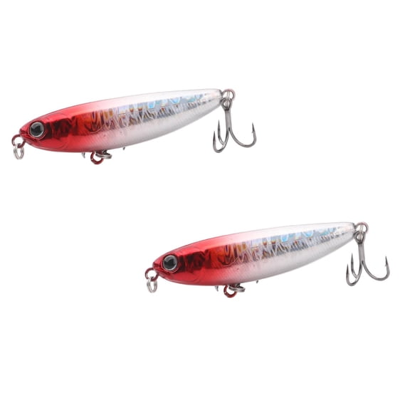 2 Pcs Topwater Pencil Fishing Lures Hard Baits 12g Walk the Dog Artificial Lure with Treble Hook for Bass Trout Pike Saltwater Freshwater River Lake Fishing, 2.64"