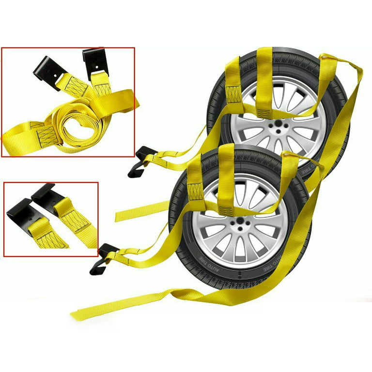 2 Pcs Car Tow Dolly Tire Wheel Basket Straps with Flat Hooks Fit