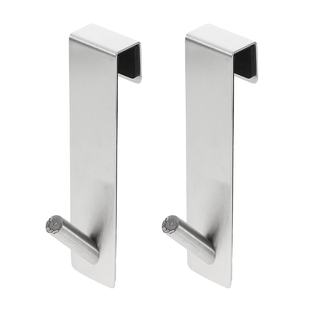2 Pcs Towel Hook Back Door Racks Foldable Frameless Shower Silver ...