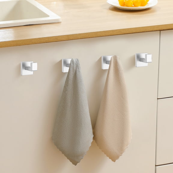 2 Pcs Towel Hooks Stainless Steel Coat Hooks Wall Mounted Bathroom Towel Hook Creative Square Wall Hooks for Hanging Robe Bath Towels Clothes