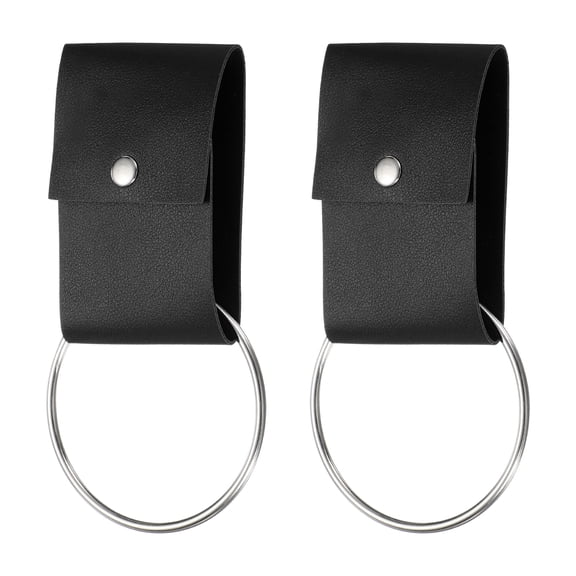 2 Pcs Towel Ring Holder with Loop, Kitchen Bathroom Dish Towels Holder Leather Wall Hook Oven Door Hanger for Home, Black