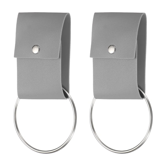 2 Pcs Towel Ring Holder with Loop, Kitchen Bathroom Dish Towels Holder Leather Wall Hook Oven Door Hanger for Home, Gray
