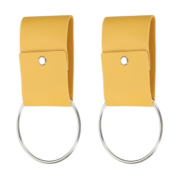 2 Pcs Towel Ring Holder with Loop, Kitchen Bathroom Dish Towels Holder Leather Wall Hook Oven Door Hanger for Home, Yellow