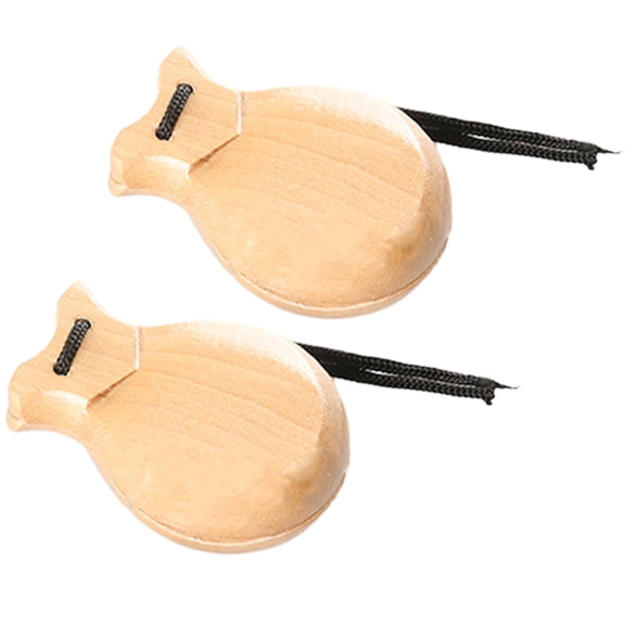 2 Pcs Traditional Flamenco Castanets Spanish Castanets with String Wooden Hand Percussion Music Instrument for Beginner