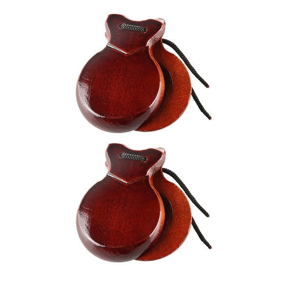 2 Pcs Traditional Flamenco Castanets Spanish Castanets with String Wooden Hand Percussion Music Instrument for Beginner