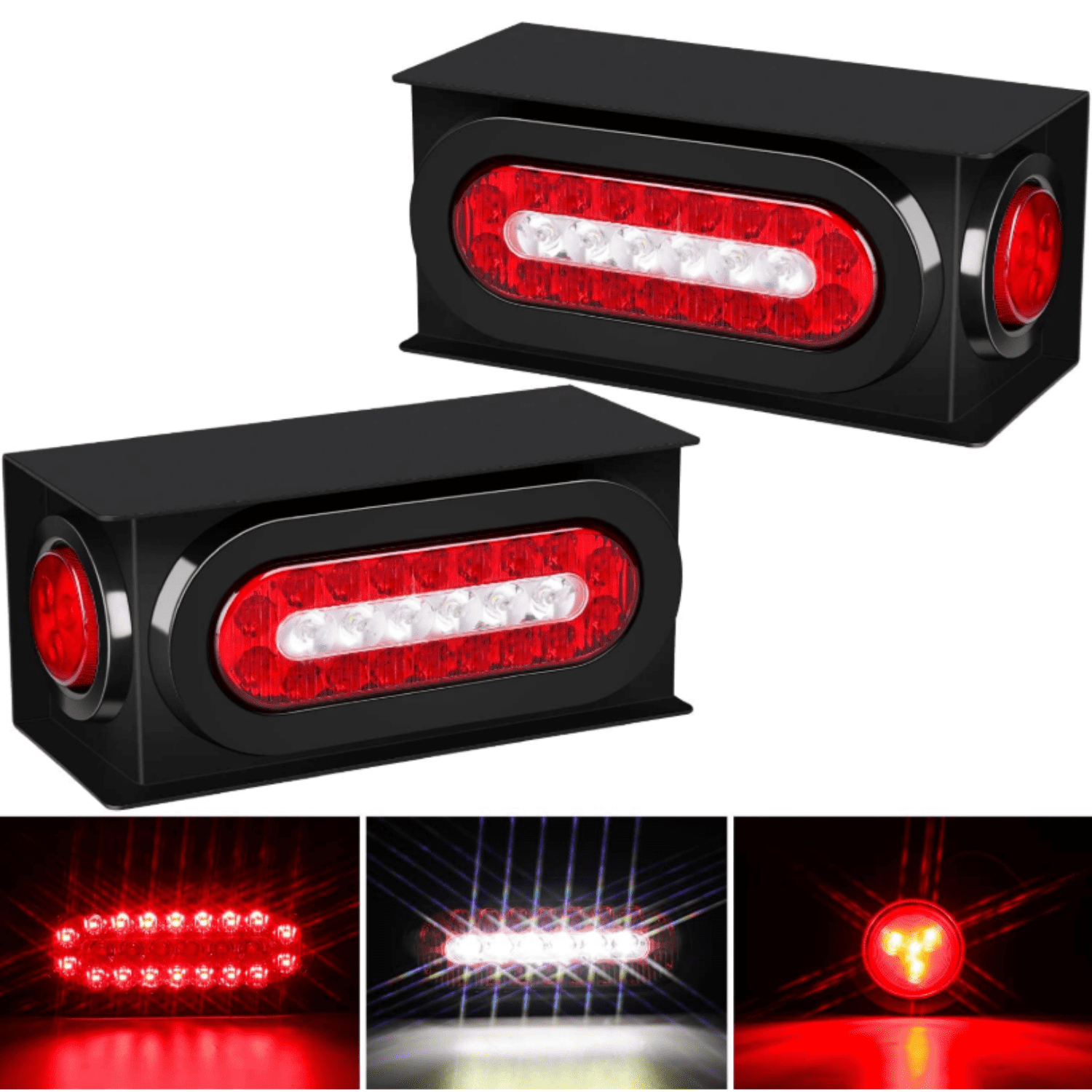 2 Pcs Trailer Light Steel Boxes Housing Kit with w/6