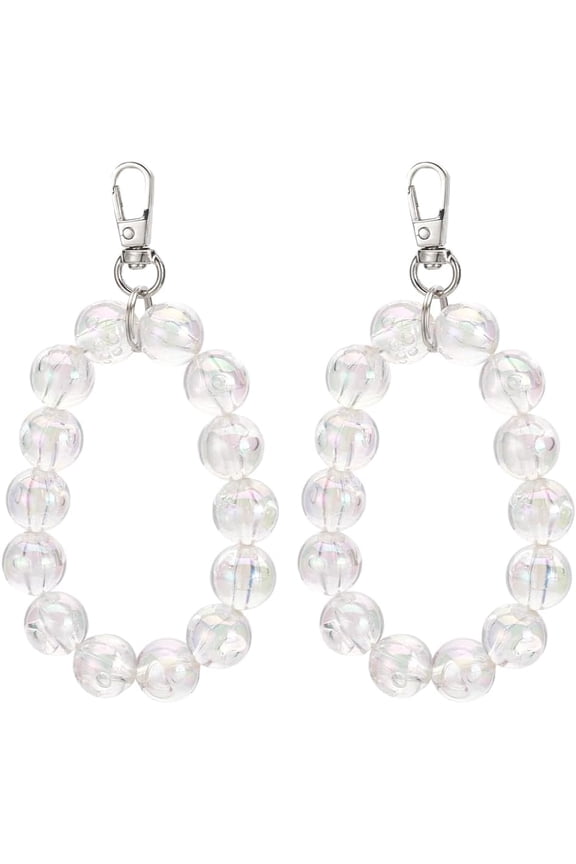 2 Pcs Transparent Bead Wristlet Keychain Acrylic Beaded Hand Chain Link Key Bracelets Car Keychain Holder Key Lanyard with Alloy Swivel Clasps for Bag Wallet Purse Car 13.5cm for DIY