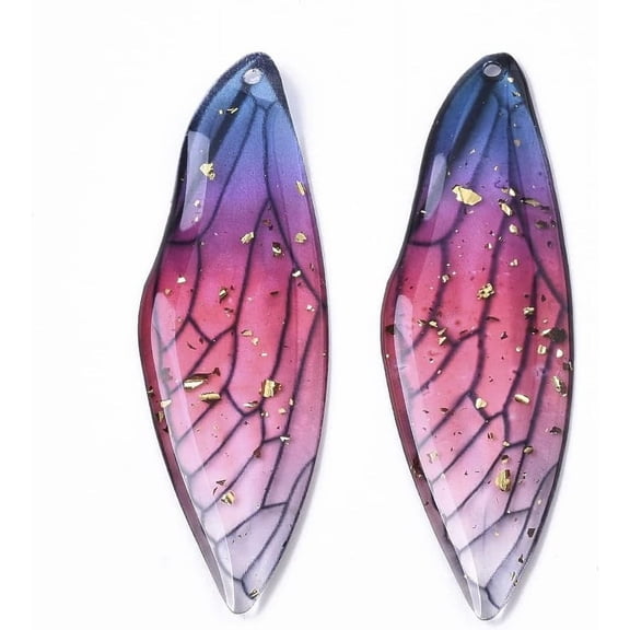 2 Pcs Transparent Epoxy Resin Insects Wing Pendants Pendants Accessory with Gold Foil Insects Wing Pendants Decoration