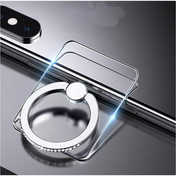2 Pcs Transparent Phone Ring Stand Holder Cell Phone Ring Holder Finger Grip 360 Degree Rotation (Silver & Diamond-2)