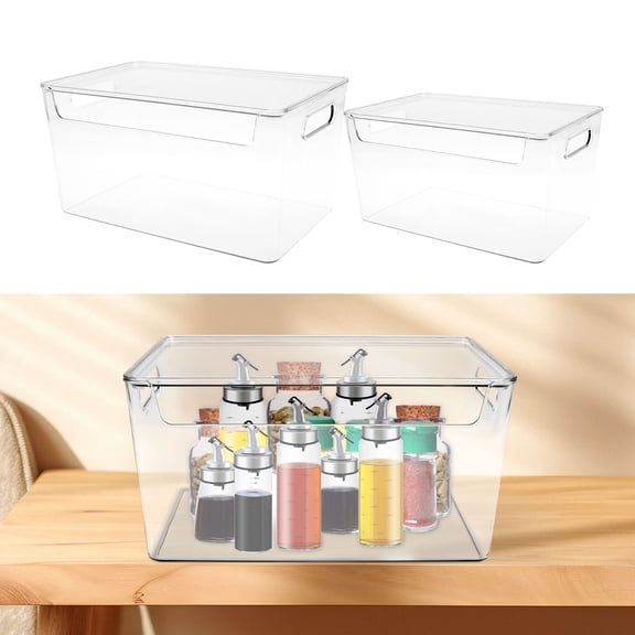 Trash Bag Holder Dispenser, 2 Pack Stackable Garbage Bag Organizer with Lid, Clear PET Storage Bins for Under Sink Kitchen & Laundry Room