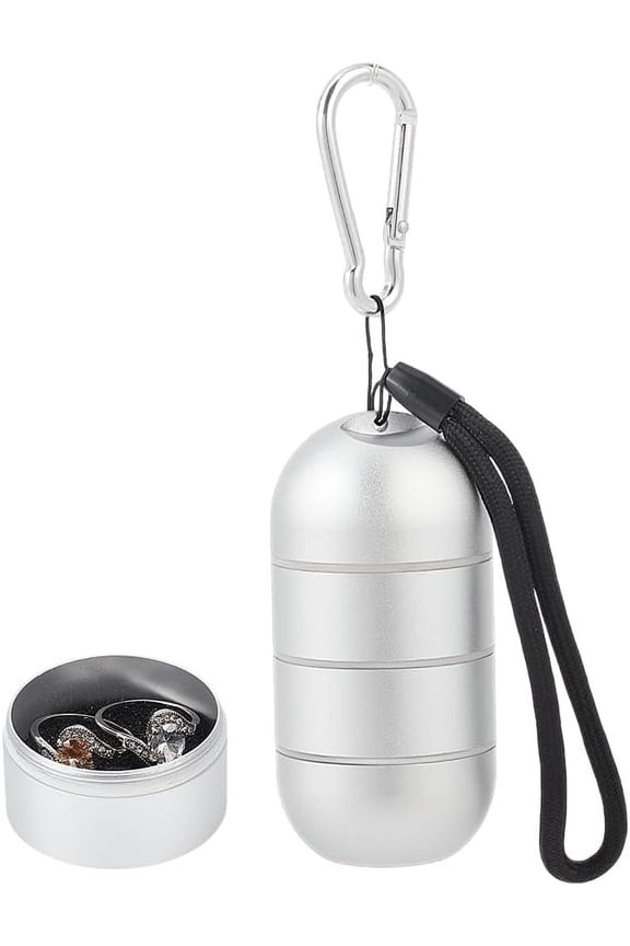 2 Pcs Travel Ring Holder Keychain 3 Layers Jewelry Holder Keychain Aluminium Alloy Small Pill Holder Keychain
