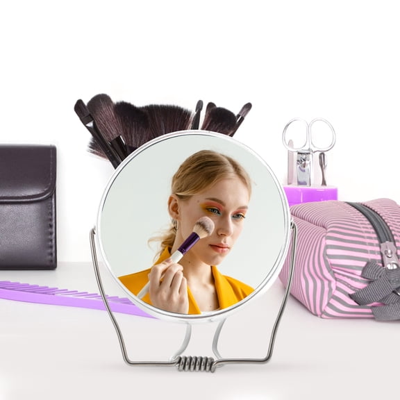 2 Pcs Travel Vanity Mirror Mirrors Small for Desk Double-sided Hand Held with Foldable Handel Aluminum Office